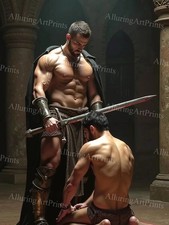 Fantasy Male Model Photo Print Muscular Gladiator Shirtless Hunk Abs -17F picture