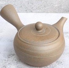 Tokoname ware Pottery Japanese Kyusu Yakishime Flat spiral Teapot with basket picture