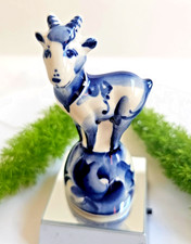 Gzhel Russian Goat Bell Porcelain Figurine Handmade Blue & White picture