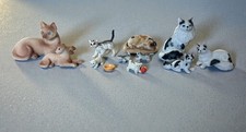 Realistic Cat Figures Playful Kittens & Mom Vintage Siamese Calico Bone China picture