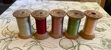 5 Vintage Belding Corticelli Wood Spools with Silk Thread Multicolor Lot Of 5 picture