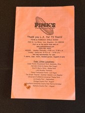 Pink's Famous Chili Dogs Hot Dogs Los Angeles California CA Vintage Menu picture