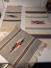 Set of 3 VTG Ortegas Chimayo Wool Hand Woven Southwest Table Mat Rugs picture