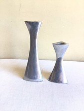 Nambe Modern Contemporary Abstract Silver Alloy Taper Candle Holder Set  picture