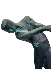 Vintage modern golfer statue, cubist style bronze statue on wooden base picture
