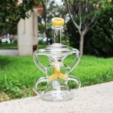 Uptake Yellow Recycler Double 7-inch Glass Waterpipe Smoking Bong with Gift Bowl picture