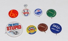 Vintage Pin Lot of 8 Buttons United With Stupid LBJ Birthday March picture