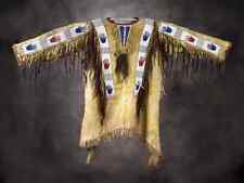 Men Traditional Wear Western Style Suede Leather Warrior Shirt Fringes & Beaded picture