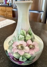 Antique T&V Limoges France Porcelain Bud Vase Hand Painted Pink Roses Gold 6