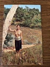 Vintage Dayak Maiden At Lake With Blooming Lilies Sarawak picture