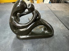 Mother Holding Child Ceramic Figurine Glossy Black MCM Sculpture 6.5”x7.5” picture