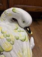 Vintage Italian Majolica Ceramic Swan Soup Tureen Set Ladle Platter Underplate picture