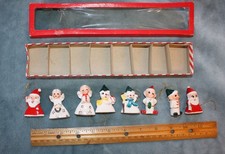 *HOLT HOWARD*8 Vtg HH ceramic Christmas ornaments w/box *Santa/angel/elf/snowman picture