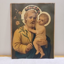 Antique St Joseph Christ Child Chromolithograph Catholic Religious Art Print picture