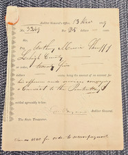 Antique Ephemera 1817 Pennsylvania State Treasury Payment Warrant James Peacock picture
