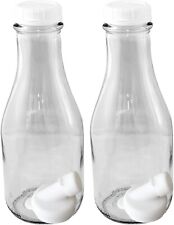 1 Qt Glass Milk Bottle 32oz Tall/Round Style, Caps, Pour Spouts (2 or 4 pack) picture