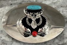 Vintage BPOE Elks Lodge Belt Buckle Turquoise Coral Native Western Bennet Co BC picture