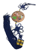 Vtg Trad Korean Lucky Knots Wall Hanging Decor Silk Tassels Colorful Dancers picture
