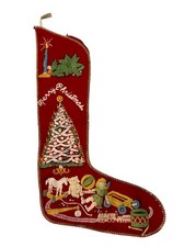 Vintage 1940s- 50s  Red Flannel Christmas Stocking toys, tree picture
