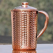 Pure Copper Water Hammered Pitcher Jug for Ayurveda Health Benefit 1.5 ltr picture