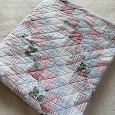 Vintage Cotton Patchwork Quilt 95x80 Pink Blue Floral Cottagecore picture