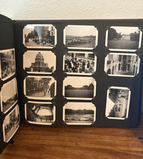 Orig WWII Harlich Photo Album Scrapbook w 35+ B&W Velox Photos Postcards, 1940s picture