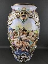 Vintage Large R. Capodimonte Italian Porcelain Floor Vase - Bacchus Cherub Mold picture