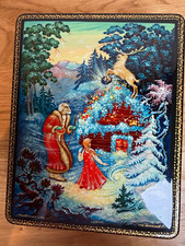 VTG Khlolui  Russian Lacquer Box Silver Hoof Hand Painted Fairy Tale Signed USSR picture