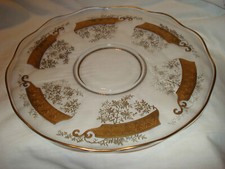 Vintage Crystal Clear Gold Trim Flowers Tulip Border 14 ¼” Tray Platter Plate picture
