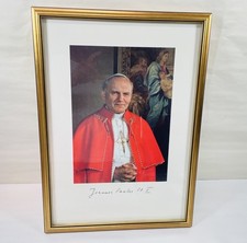 Signed Photograph of Pope John Paul II In Vintage Wood Frame 18 X 12.5. Reprint picture