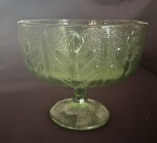 FTD 1975 Green Glass Pedestal Bowl, Oak Leaf Pattern VINTAGE 5.5