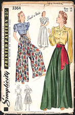 Rare Vintage 1940s Blouse Palazzo Pants Culotte Pattern 3364 Bust 32 Complete picture