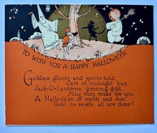RUST CRAFT Halloween Greeting Card Ghosts Black Cat Owl Jol Antique Vintage picture