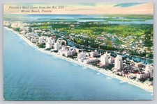 Vintage Miami Beach Florida Gold Coast Aerial View Shini-Color Postcard picture