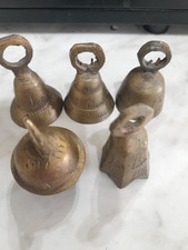Vintage Hand Etched Brass Bells Lot Of 5 India? 3 Have Ringers 2 Do Not picture