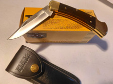 Buck 110 Folding Hunter Black/Brass Lockback Knife w/ Sheath Box  picture