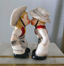 Vintage Ceramic Cowboy & Cowgirl Kissing Salt & Pepper Shakers Set picture