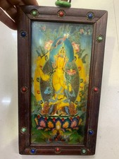 11.2” Wonderful Hand Made Tibetan Old Wood-Framed Thangka,Manjusri Bodhisattva picture