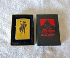 1991 Marlboro Wild West Brass Lighter Bucking Bronco Cowboy NOS Box USA picture