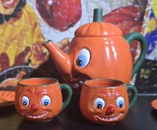 Vintage Halloween Reproduction Jack O Lantern Mini Tea Set 1920s Style Teaset picture