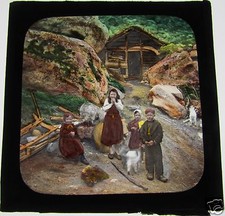 COLOUR Glass Magic Lantern Slide BAVARIAN CHILDREN C1900 GERMANY  picture