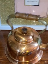 Vintage Tagus Portugal Solid Copper Tea Kettle | Wood Handle & Brass Accents picture
