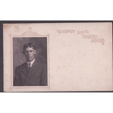 Antique RPPC Young Man Studio Portrait Embossed Happy Hours Frame Undivided Back picture