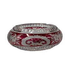 Classic Vintage Round Red Flower Motif Glass Flat Bowl Display ws2485 picture