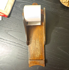 Vintage Wall Mounted Brown Wood Toilet Paper Holder w/ Spindle, Screw Install picture