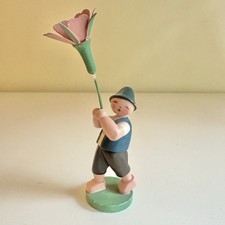VTG Expertic East German Blumenkinder Boy Figurine Pink Flower Erzgebirge GDR picture