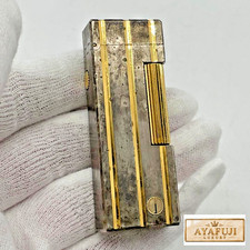 Dunhill Roller Gas Lighter Silver Gold Stripe Spark Tested Japan picture