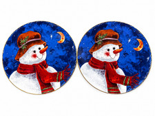 Winter Dreams Elaine Thompson Snowman Christmas Salad Plate 10.125” 2 Plates picture