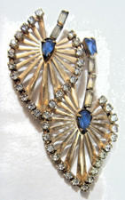 1940s antique 12k gold filled Phyllis brooch faux Sapphire Diamante gems EL1106 picture