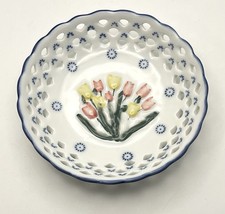 Delftware Royal Twickel Lattice Tulip Dish Hand-Painted Made in Netherlands picture